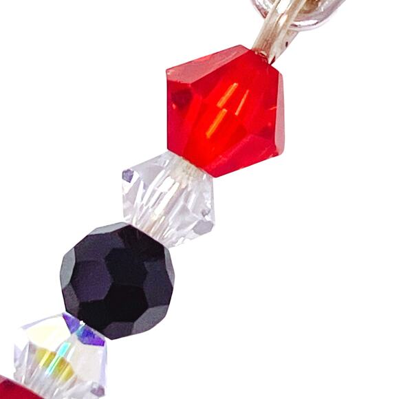 VTG Artisan Sterling Filled Swarovski Red Black Crystal Dangle Earrings Handmade - Picture 5 of 16